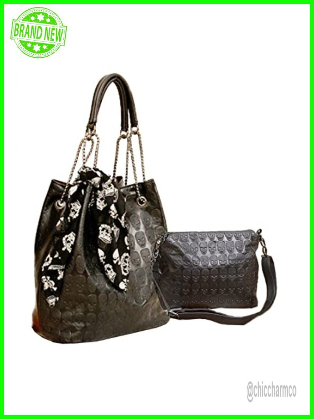 Faux Leather Gothic Skull Hobo Tote Shoulder Bag 2-in-1 with Gift